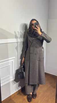 Cappotto lungo quadri con cintura griffai
