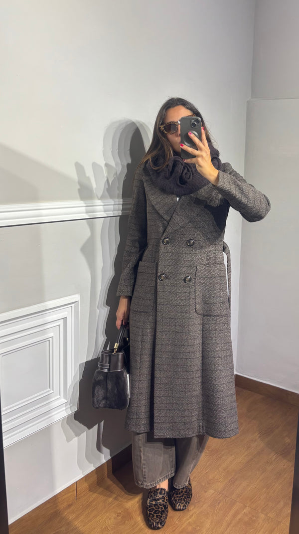 Cappotto lungo quadri con cintura griffai