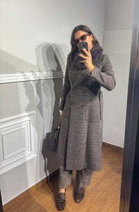 Cappotto lungo quadri con cintura griffai