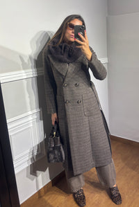 Cappotto lungo quadri con cintura griffai