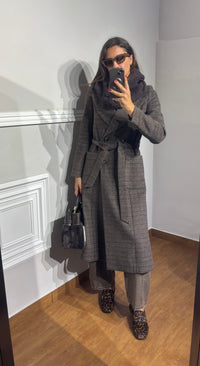 Cappotto lungo quadri con cintura griffai