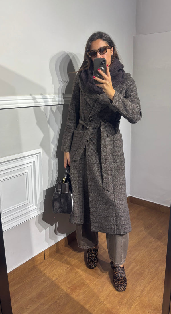 Cappotto lungo quadri con cintura griffai