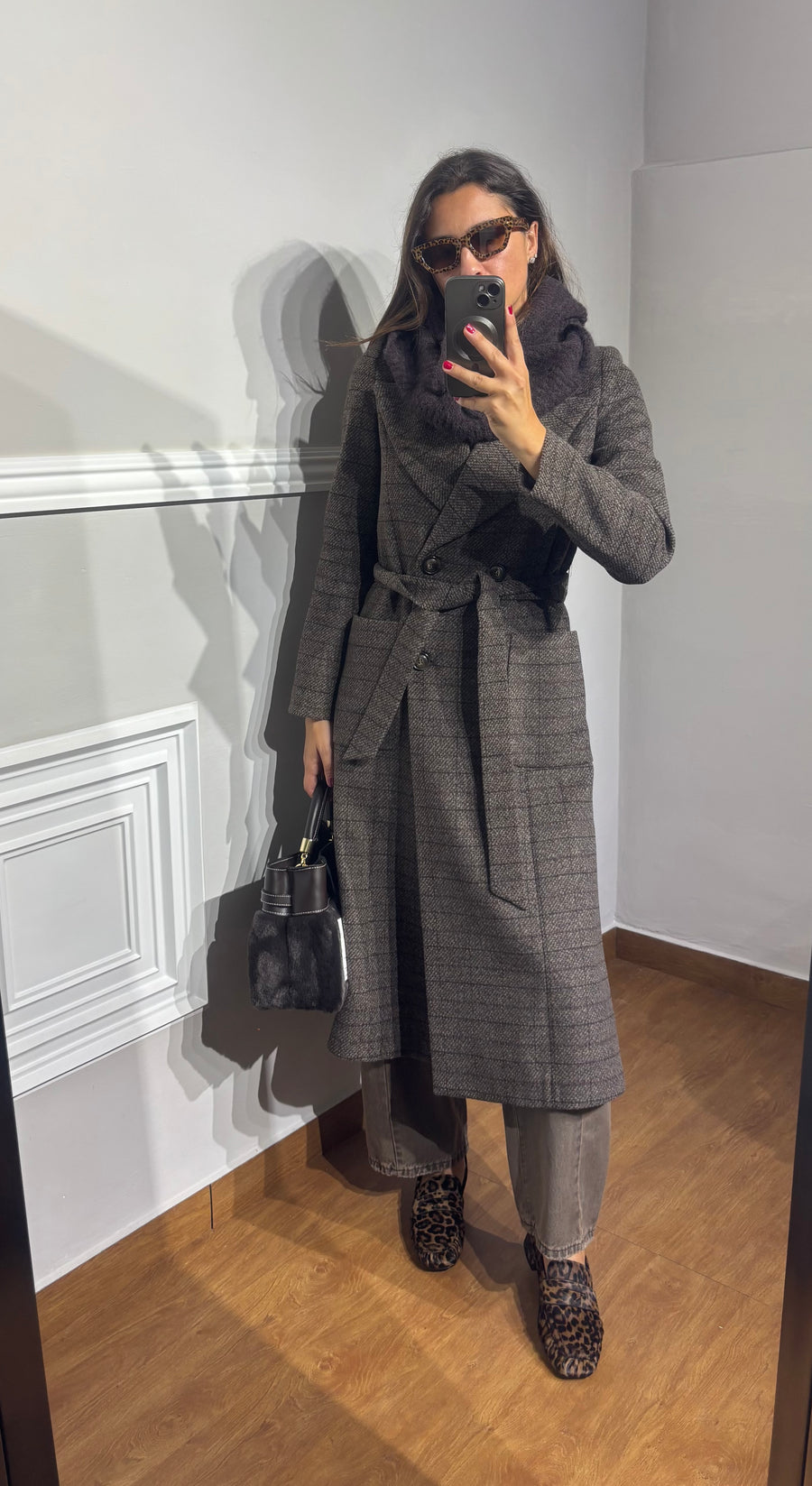Cappotto lungo quadri con cintura griffai