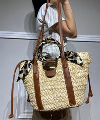 Borsa Rue Madam in paglia con manici in pelle