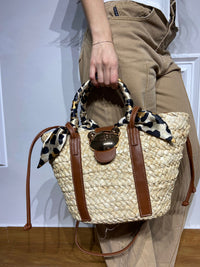 Borsa Rue Madam in paglia con manici in pelle