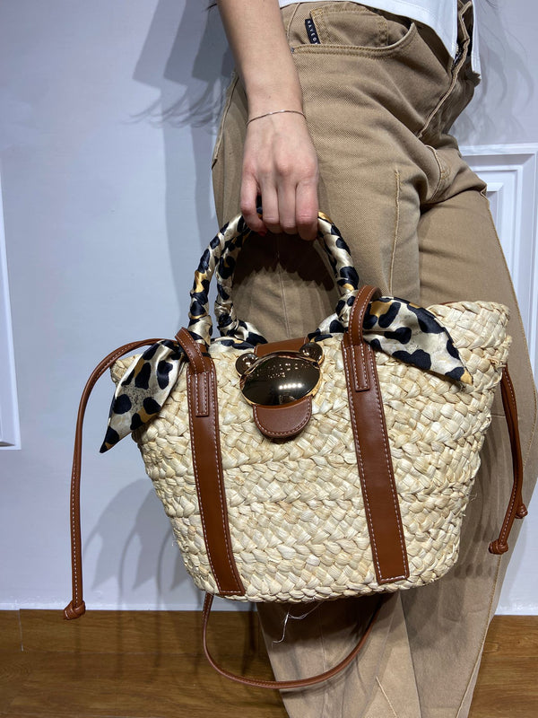 Borsa Rue Madam in paglia con manici in pelle