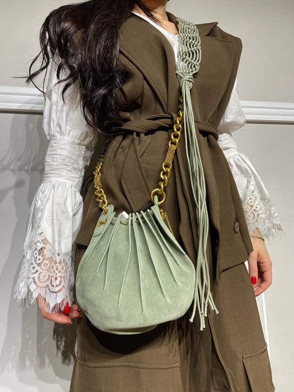Borsa Nalì a spalla scamosciata verde