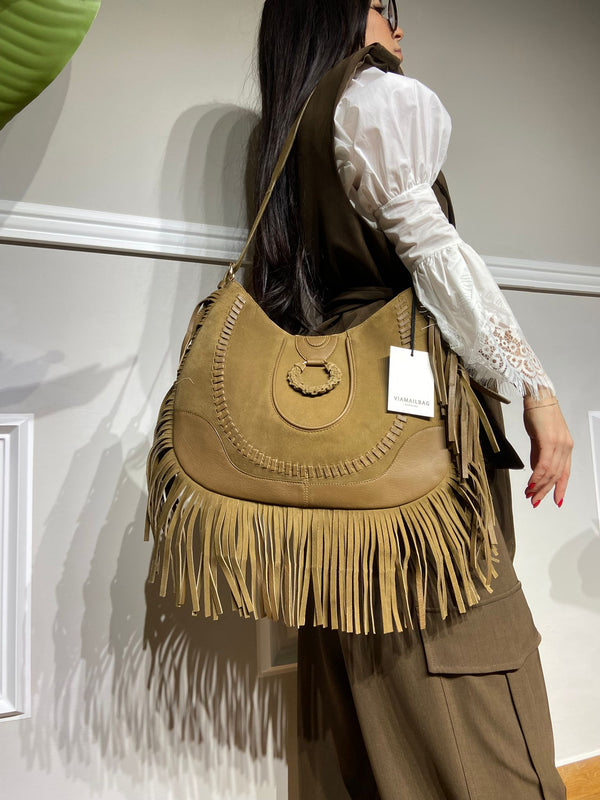 Borsa Viamailbag in camoscio e frange