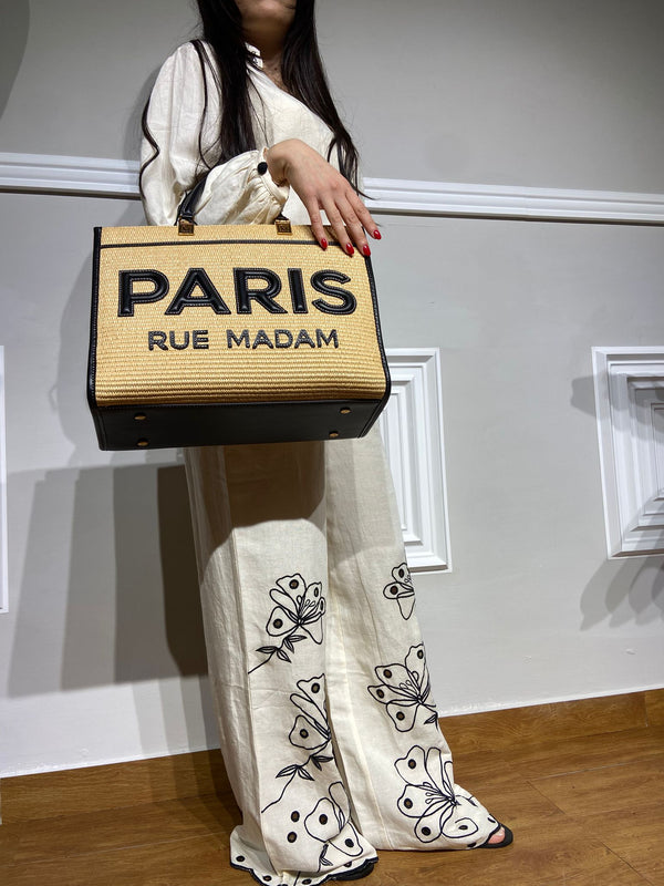 Borsa Rue Madame in rafia e pelle