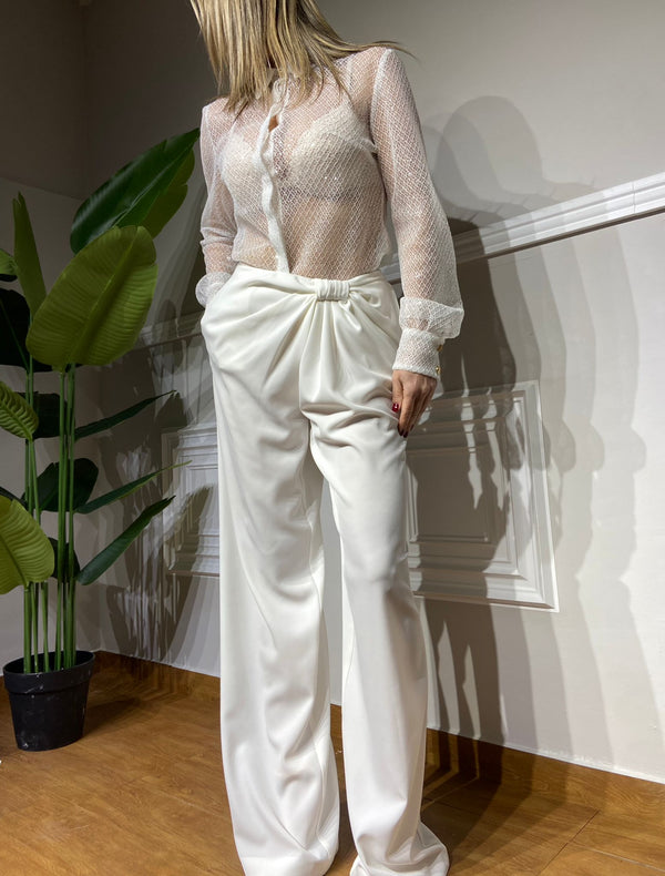 Camicia trasparente con paillettes bianca Monique Garconne
