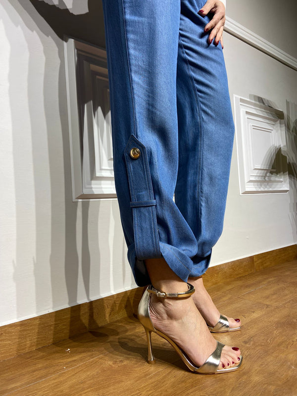 Pantaloni Monique Garconne jeans con bottoni oro