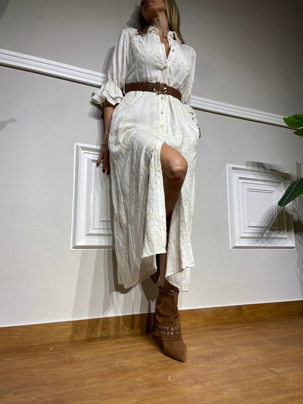 Vestito BSB vaniglia con cintura marrone