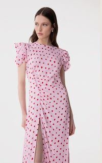 Kristel - Abito Midi Con Drappeggio E Bottoncini In Crepe Con Spacco Laterale • Rose Rosa Mar de Margaritas