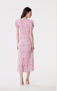 Kristel - Abito Midi Con Drappeggio E Bottoncini In Crepe Con Spacco Laterale • Rose Rosa Mar de Margaritas