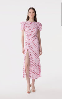 Kristel - Abito Midi Con Drappeggio E Bottoncini In Crepe Con Spacco Laterale • Rose Rosa Mar de Margaritas