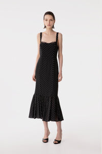 Denise - Abito Lungo In Georgette Con Spallina Larga, Scollo A Cuore E Fondo Balza Arricciata • Petitpois Nero Mar de Margaritas