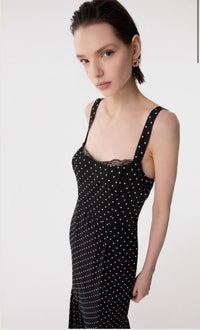 Denise - Abito Lungo In Georgette Con Spallina Larga, Scollo A Cuore E Fondo Balza Arricciata • Petitpois Nero Mar de Margaritas