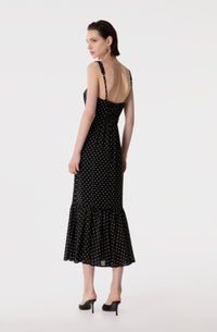 Denise - Abito Lungo In Georgette Con Spallina Larga, Scollo A Cuore E Fondo Balza Arricciata • Petitpois Nero Mar de Margaritas
