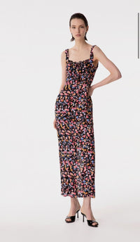Megan - Abito Lungo Con Scollo Squadrato E Arricciature In Crepe • Bouquet Nero Mar de Margaritas