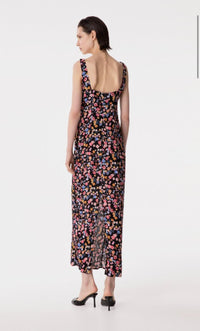Megan - Abito Lungo Con Scollo Squadrato E Arricciature In Crepe • Bouquet Nero Mar de Margaritas