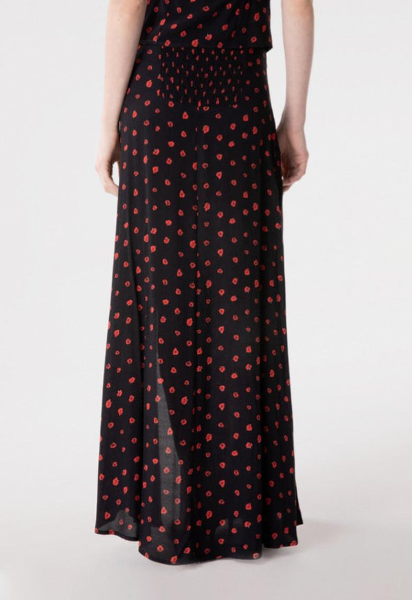 Anita - Gonna Lunga In Crepe Svasata Con Spacco Lateral • Rose Nero Mar de Margaritas