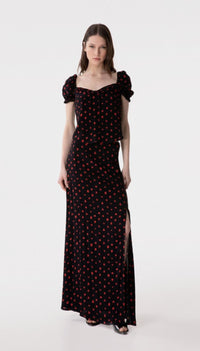 Anita - Gonna Lunga In Crepe Svasata Con Spacco Lateral • Rose Nero Mar de Margaritas