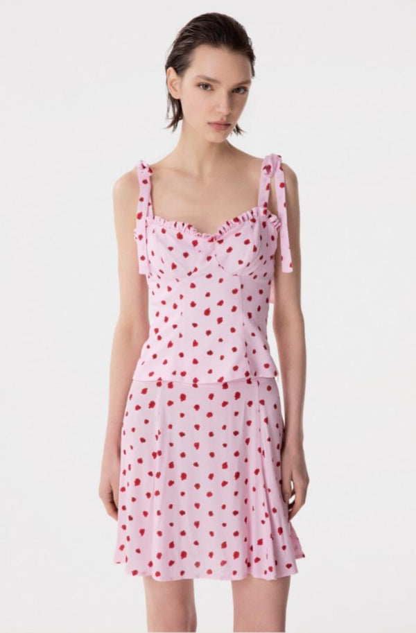 Deasy - Top In Crepe Scollo A Cuore Con Rouge E Spalline Con Fiocco • Rose Rosa Mar de Margaritas
