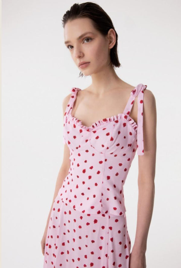Deasy - Top In Crepe Scollo A Cuore Con Rouge E Spalline Con Fiocco • Rose Rosa Mar de Margaritas